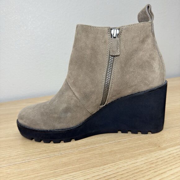 Eileen Fisher Platform Suede Wedge Boots Bootie Womens 8 Side Zip Strap Brown - Picture 3 of 8